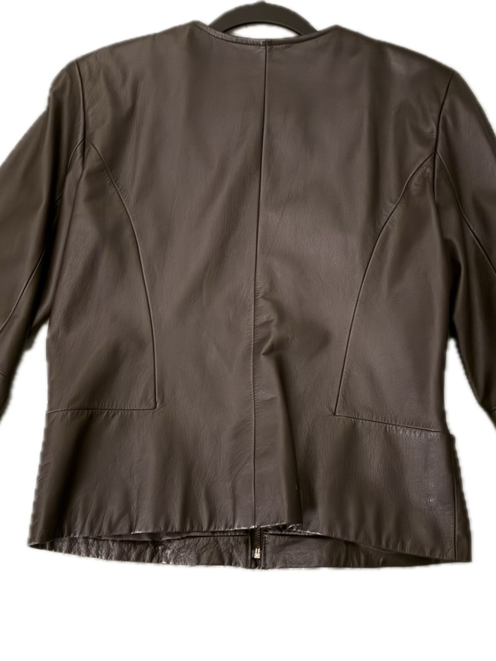 LOFT Chocolate Brown Leather Zip Jacket - Picture 3 of 3